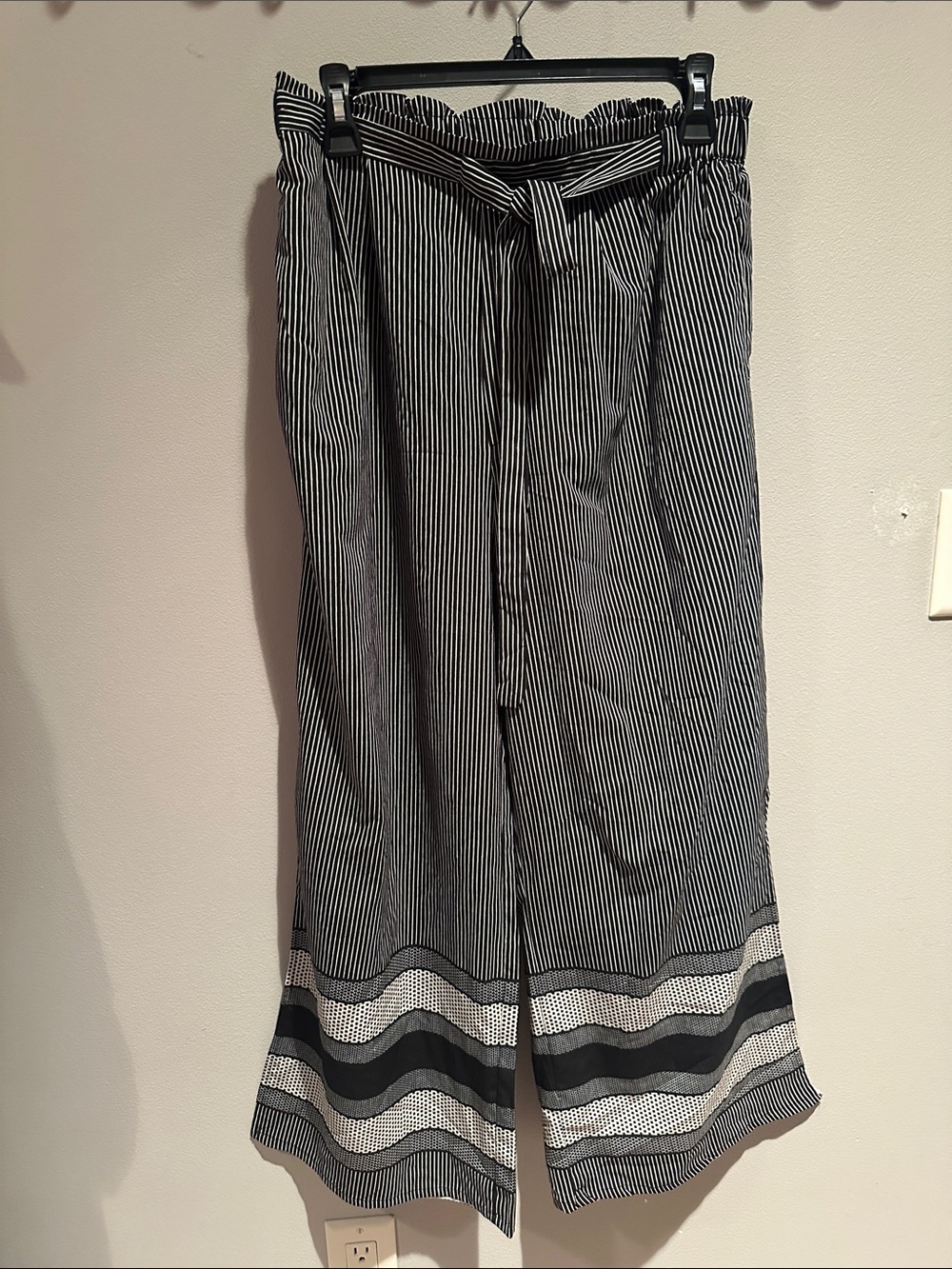 Angie Black and White Striped Paperbag Waist Wide-Leg Skirt